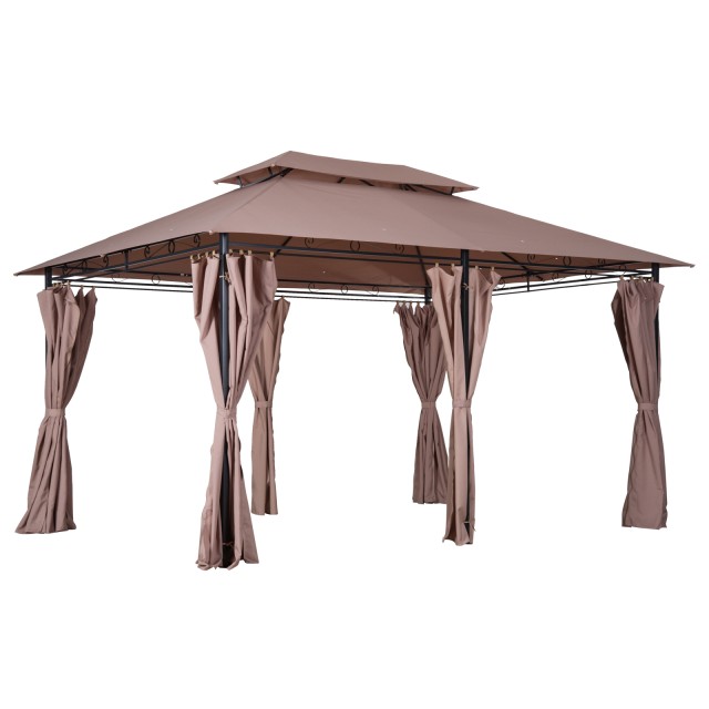 Outsunny Steel Gazebo με Διπλή Στέγη και Χακί Αδιάβροχες Τέντες 4 x 3 m 84C-050