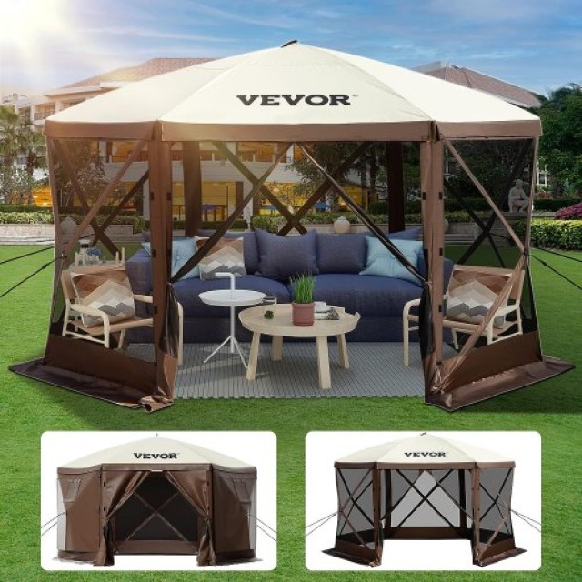 VEVOR Σκηνή Gazebo 10x10 ft, 6 Πλευρών Pop-up Σκηνή με Δίχτυα, Φορητή Τσάντα Μεταφοράς, Πασσαλάκια, Μεγάλη Σκιά για Κάμπινγκ και Κήπο  MZY610FT10FT67P5KV0