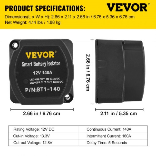 VEVOR Κιτ Ρελέ Φόρτισης 12V, 140AMP VSR, Συμβατό με Οχήματα & Σκάφη  FDCDJDQTJMMYY8MGNV0