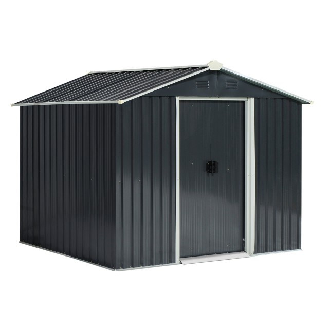 Outsunny Garden Shed Εργαλειοθήκη σε Ατσάλι, Υπόστεγο Κήπου από Ατσάλι με Συρόμενες Πόρτες, 236x174x190cm, Γκρι 845-429GY