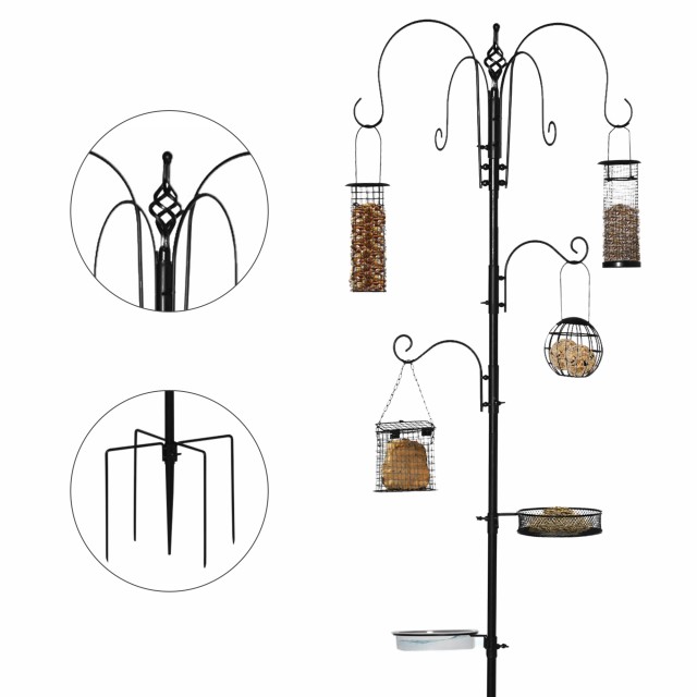 PawHut Bird Feeder με 6 γάντζους και 4 ατσάλινα δοχεία φαγητού, 58x58x226 cm