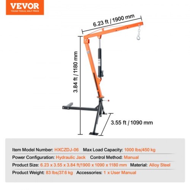 VEVOR  Υδραυλικός Γερανός Φορτηγού 1000 lbs 360° Περιστροφή  SDYYCZDJSDYYBMQD8V0