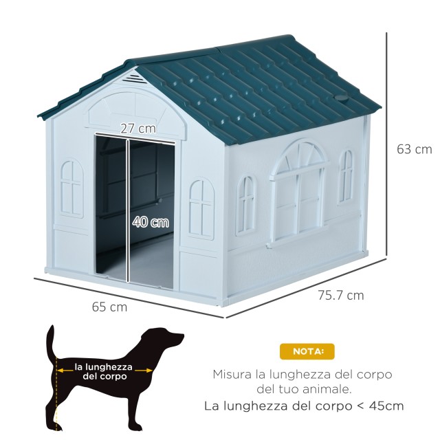 PawHut Kennel for Medium and Small Dogs max 20kg σε αδιάβροχο PP, 65x75,7x63 cm, μπλε