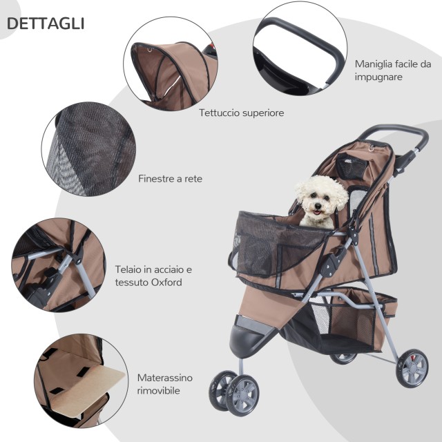 PawHut Dog Stroller Pet Cart, Coffee, 75 x 45 x 97cm