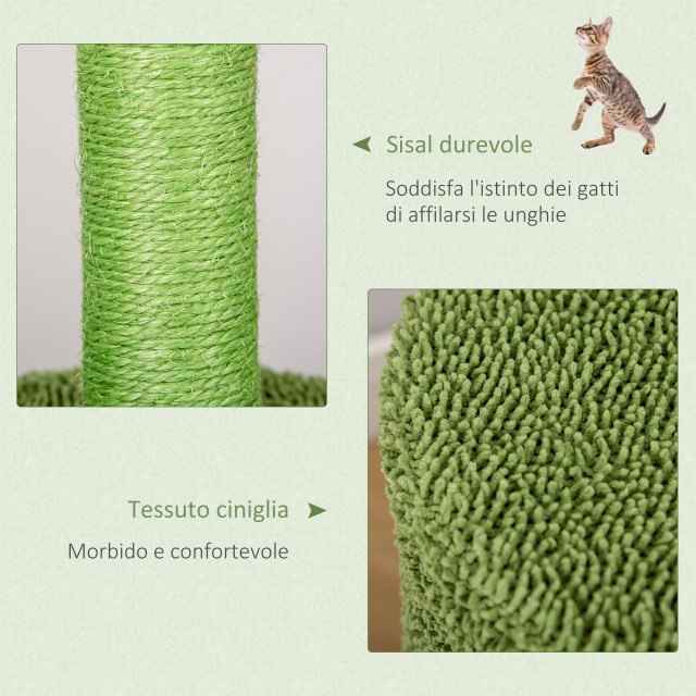 PawHut Cat Scratching Post Tree Έως 4,5 κιλά σε σχήμα Κάκτου με μπάλες και κρεβάτι, 60x35x78cm - Πράσινο