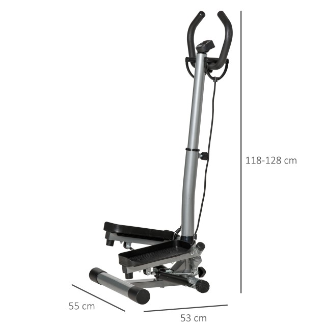 HOMCOM Stepper με ρυθμιζόμενο τιμόνι, οθόνη LCD και λαστιχάκια, 55x53x118-128cm, μαύρο A90-279V01SR