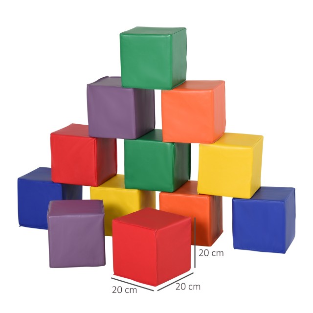 HOMCOM Σετ 12 Soft Cubes Εκπαιδευτικό Παιχνίδι για παιδιά 2 ετών και άνω, 20x20x20cm, Πολύχρωμο 3D0-003