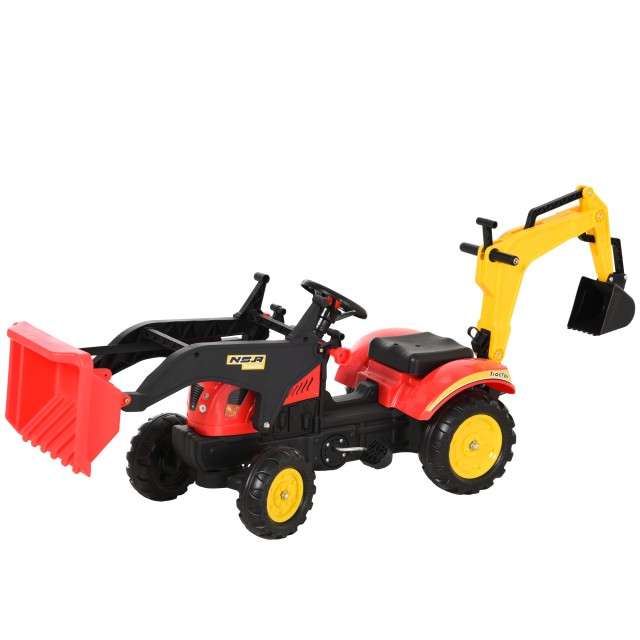 HOMCOM Toy Truck with Pedals, Ride-on Excavator για Παιδιά με Φτυάρια και Τιμόνι, 179x42x59cm Πολύχρωμο 341-033