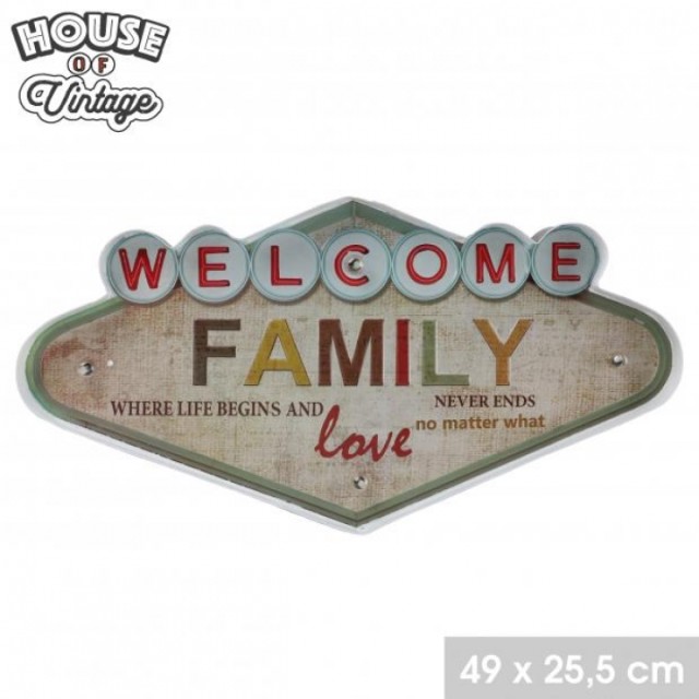 Διακοσμητική Μεταλλική Πινακίδα WELCOME με LED 49x25,5cm HOUSE OF VINTAGE 33826