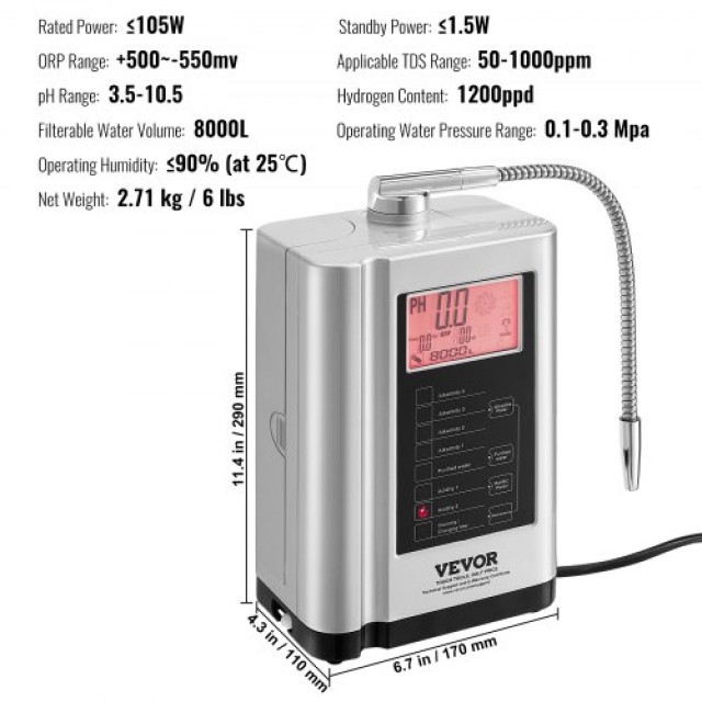 Ιονιστής Νερού VEVOR, pH 3.5-10.5, 7 Ρυθμίσεις, 8000L/Φίλτρο, Λευκός  DJSJTS5B0000N66U0V2