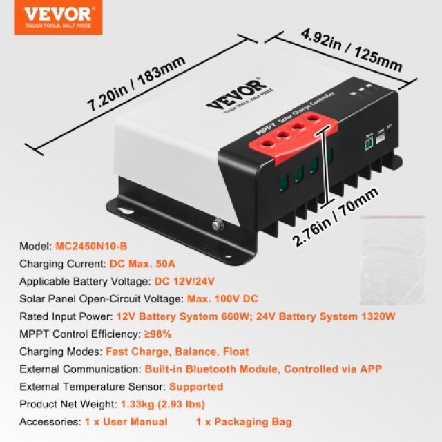 VEVOR 50A MPPT Ηλιακός Ρυθμιστής Φόρτισης με Bluetooth  DYTYNCDKZQNZL3OA4V9