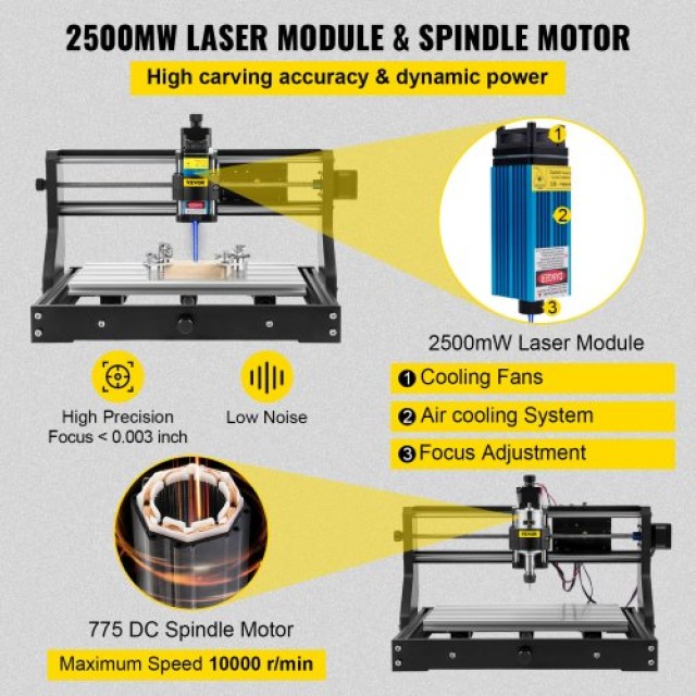 VEVOR CNC 3018 Pro 2500MW Μηχάνημα Χάραξης με Offline Controller 3 Άξονες για Πλαστικό, Ακρυλικό, PVC, Ξύλο  DKJ3018PRO2.5W001V2