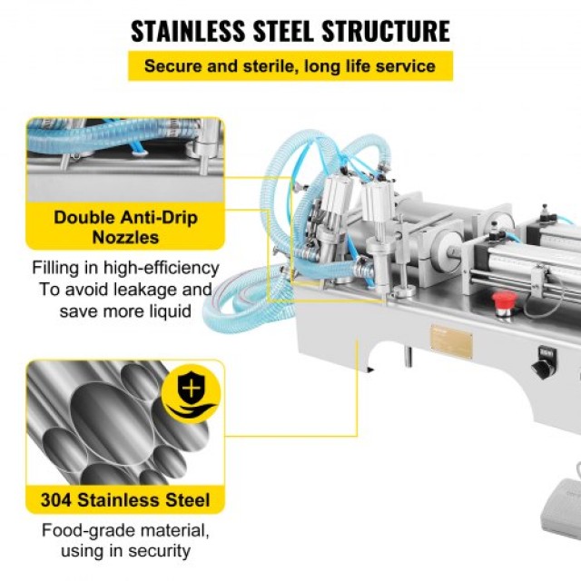 VEVOR Πνευματική Μηχανή Γεμίσματος Υγρών 100-1000ml με Δύο Ακροφύσια για Χυμούς  STWSYTGZJ00000001V2