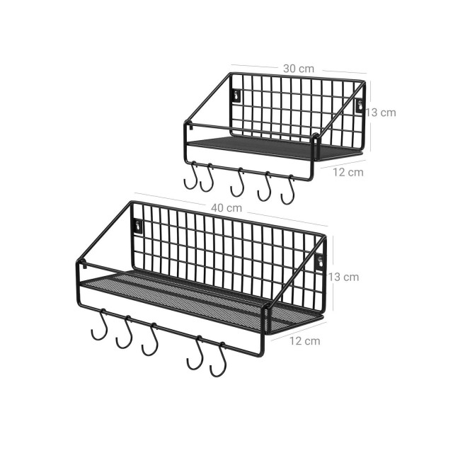 SONGMICS Σετ 2 τμχ Μεταλλικά Ράφια Τοίχου 30x12x13 cm & 40x12x13 cm Χρώματος Μαύρο, LFS02BK - 12 άτοκες δόσεις και 5% cash back