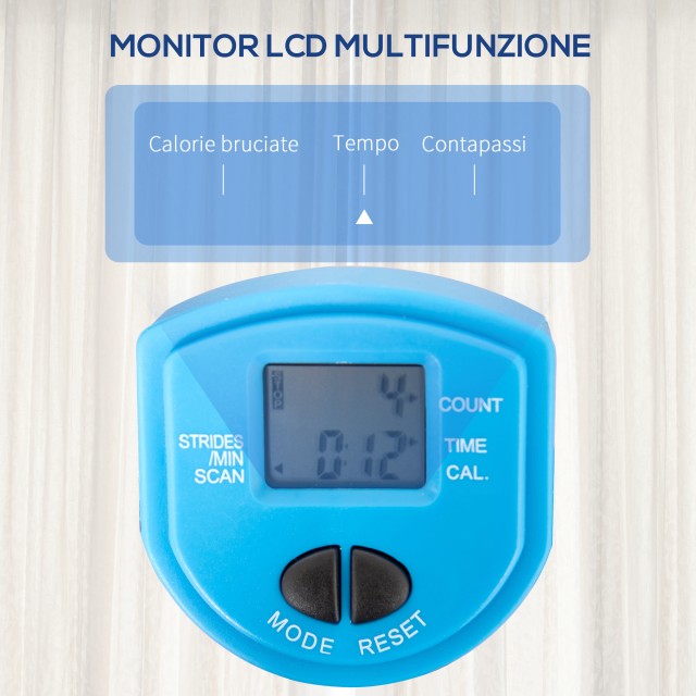 HOMCOM Stepper με οθόνη LCD, ρυθμιζόμενο τιμόνι και ελαστικές ταινίες, 55x53x118-128cm, μαύρο και μπλε