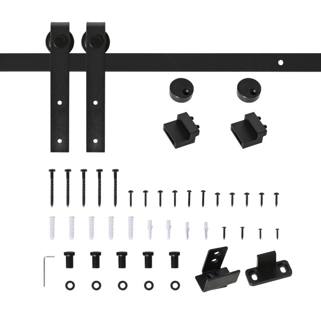 HOMCOM Kit για Ξύλινη Συρόμενη Πόρτα με ράγα 200cm και Χωρητικότητα 20kg, Μαύρο