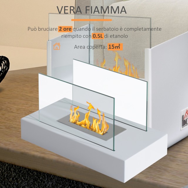 Επιδαπέδιο τζάκι βιοαιθανόλης Homcom με ισχύ 2000W, Λευκό, 35x18x21cm