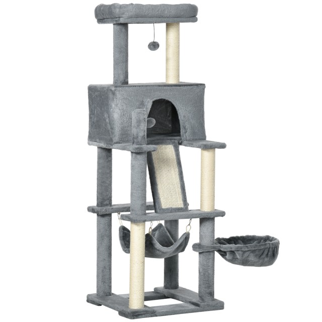 PawHut Cat Tree with Sisal Posts, Σπίτι, Κρεβάτι και Αιώρες, 48x48x140cm, Γκρι