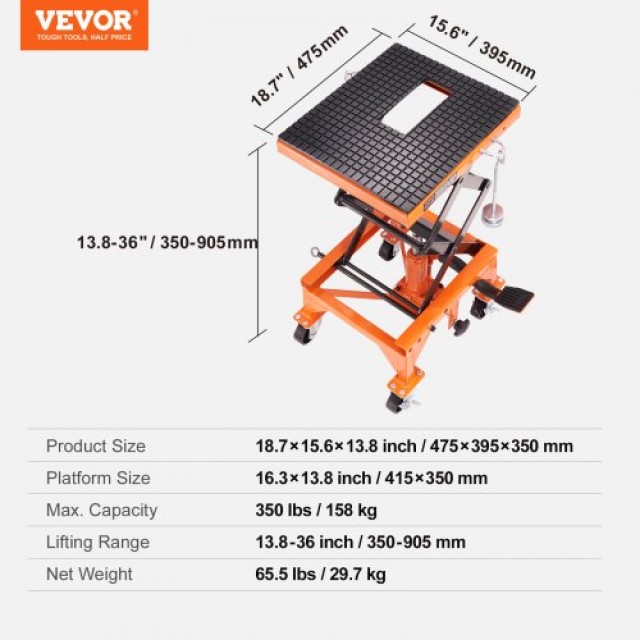 VEVOR Υδραυλικό Αναβατόριο Μοτοσυκλέτας 350 LBS Σταντ Ψαλιδιού για Μοτοκρός  MTCSJJYYBF350G0E1V0