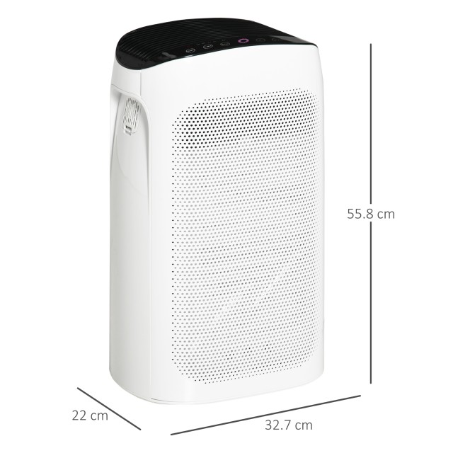 HOMCOM Air Purifier Triple Layer HEPA Filter, 3 Speeds, Modes Sleep and Timer, 32,7x22x55,8cm, Λευκό 823-019