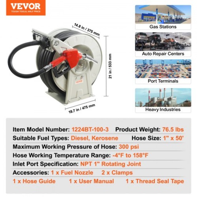 VEVOR Ρετράκ Ντίζελ 1x50, 300 PSI  CYRGJP50FT1IL07HKV0