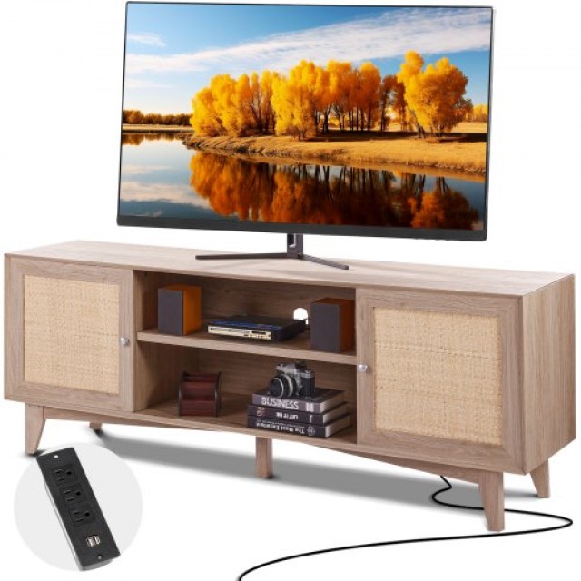 Ρατάν TV Σταντ 191cm Boho TV Ντουλάπι Δρυς - VEVOR  TBDSJ66INCHEOANELV2