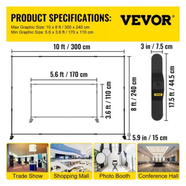 Ρυθμιζόμενο Stand Μπανερ VEVOR 8x8-10x8 με Τσάντα Μεταφοράς  10CDM-ABSZSJ00001V0