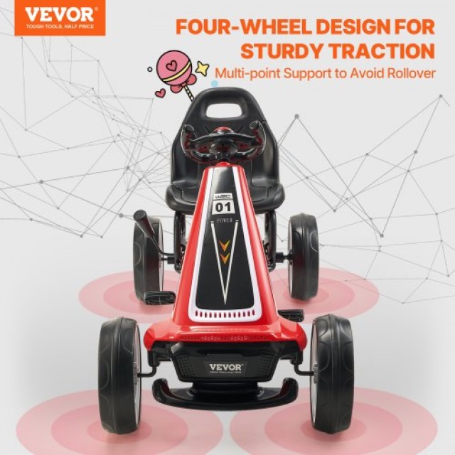 VEVOR  Παιδικό Ποδήλατο Go Kart 4 Τροχών με Πεντάλ, Ρυθμιζόμενο Κάθισμα, Χειρόφρενο, Κόκκινο ETTBCJTK512SUYSK4V0