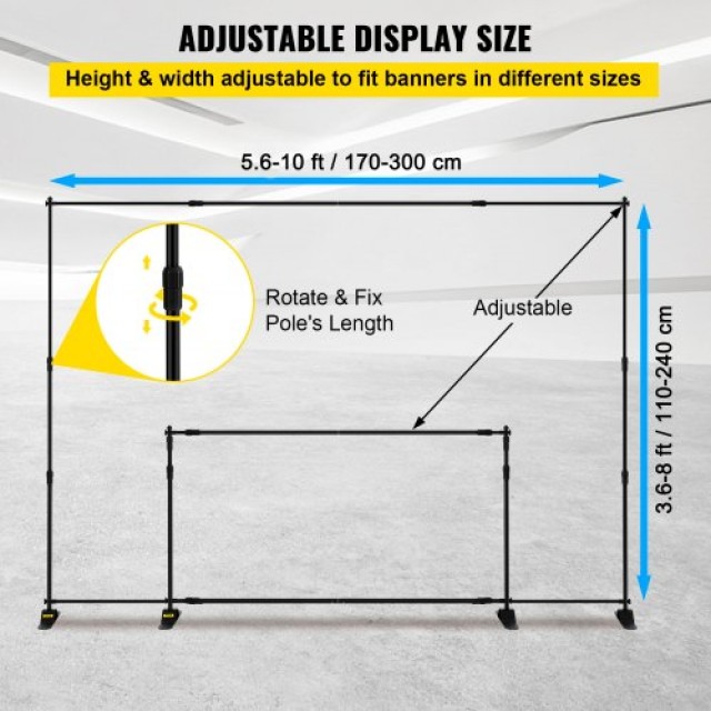 Ρυθμιζόμενο Stand Μπανερ VEVOR 8x8-10x8 με Τσάντα Μεταφοράς  10CDM-ABSZSJ00001V0