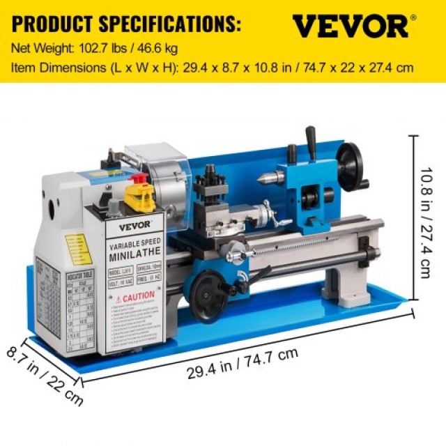 VEVOR Τόρνος Μετάλλου 7x14 550W 0.75HP για Μικροεπεξεργασία  0618WXCC000000001V2