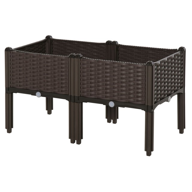 Outsunny Raised Outdoor Planter 2 Τεμάχια Αυτοποτιζόμενο PP Καφέ 845-439