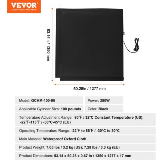 VEVOR Θερμαντήρας Κυλίνδρου Αερίου 100 lbs 280W 90 ℉  QPJRT100B280X6UZGV2