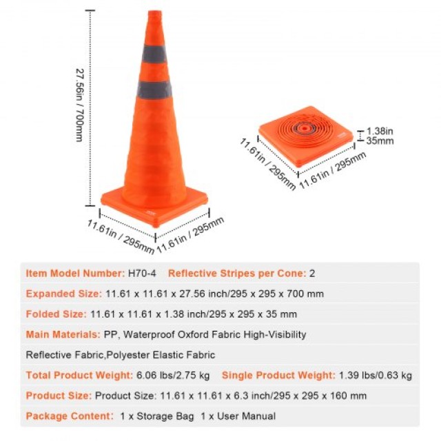 VEVOR Κώνοι Ασφαλείας, Σετ 4, 71 εκ. Πτυσσόμενοι Κώνοι Κυκλοφορίας με Ανακλαστικές Ταινίες, Ευρεία Βάση και Τσάντα Αποθήκευσης  28ZDAQZ28YC4I2SSDV0