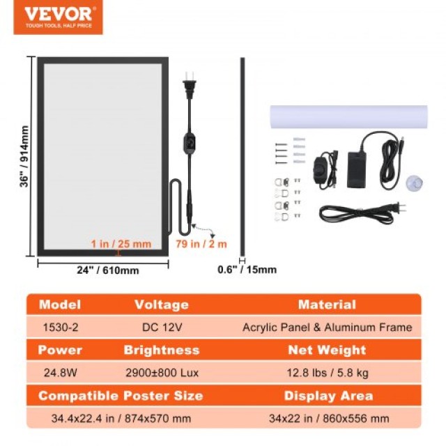 Πλαίσιο Αφίσας LED VEVOR 610x914mm Μαύρο  CTXFKLEDZSK246AOYV2