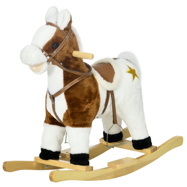 HOMCOM Rocking Horse για Παιδιά 3-6 ετών σε Λούτρινο Παιχνίδι με Ήχους, 68x26x62cm, Καφέ