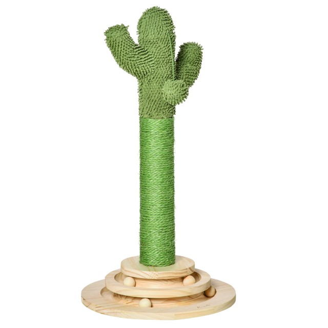 PawHut Cactus Scratching Post για γάτες, σχοινί σιζάλ και βάση με ξύλινες μπάλες, 32x32x60cm D30-453