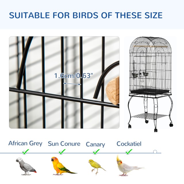 PawHut Bird and Canary Cage, Aviary με Μαύρες Μεταλλικές ρόδες 51x51x153cm D10-024V01