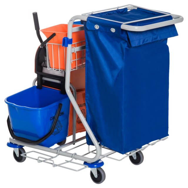 Homcom Professional Cleaning Cart with 4 Buckets 18L / 6L Blue and Orange
