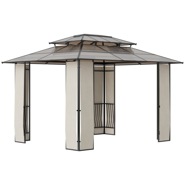 Outsunny Garden Gazebo 3,65x3m με στέγη από πολυανθρακικό 2 επιπέδων, ατσάλι και αλουμίνιο, καφέ 84C-309