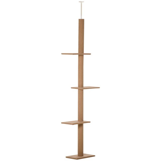 PawHut 4-Level Cat Scratching Post Tree, Ρυθμιζόμενη στερέωση οροφής, 43x27x228-260cm