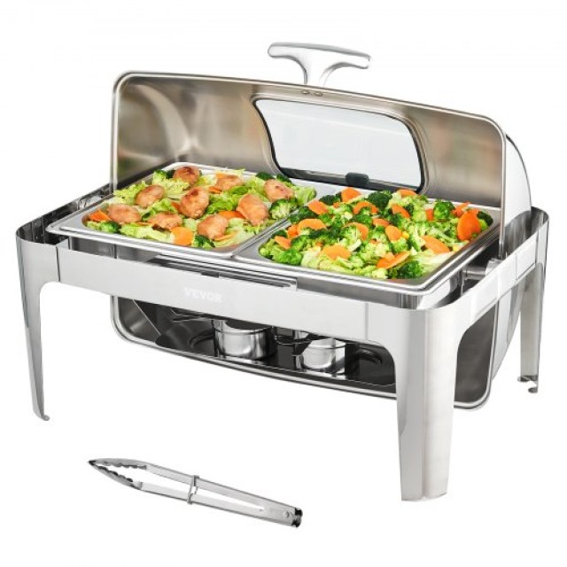 VEVOR Ορθογώνιο Roll Top Chafing Dish με 9Qt Γυάλινο Καπάκι & Θήκη Καυσίμου  ZFXKCLJT19QT2B78CV0