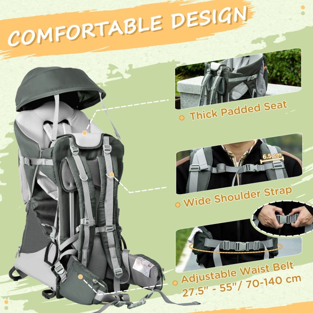 Σακίδιο πλάτης HOMCOM Baby Carrier έως 18 κιλά Ηλικίας 6-36 μηνών από αλουμίνιο με κουβούκλιο, ζώνη και ρυθμιζόμενους ιμάντες ώμου