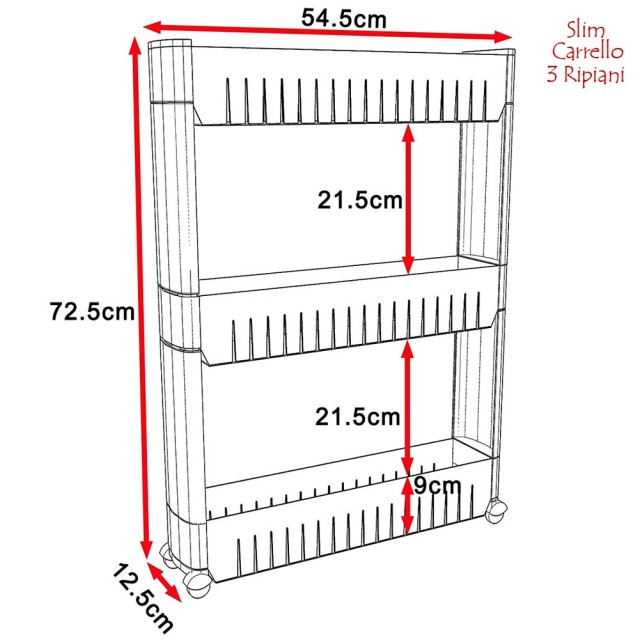 BAKAJI  Καρότσι Καρελίνιο Σλιμ Εξοικονόμησης Χώρου Κουζίνα Μπάνιο Αποθήκη 3 Ράφια και 4 Ρόδες  02816531