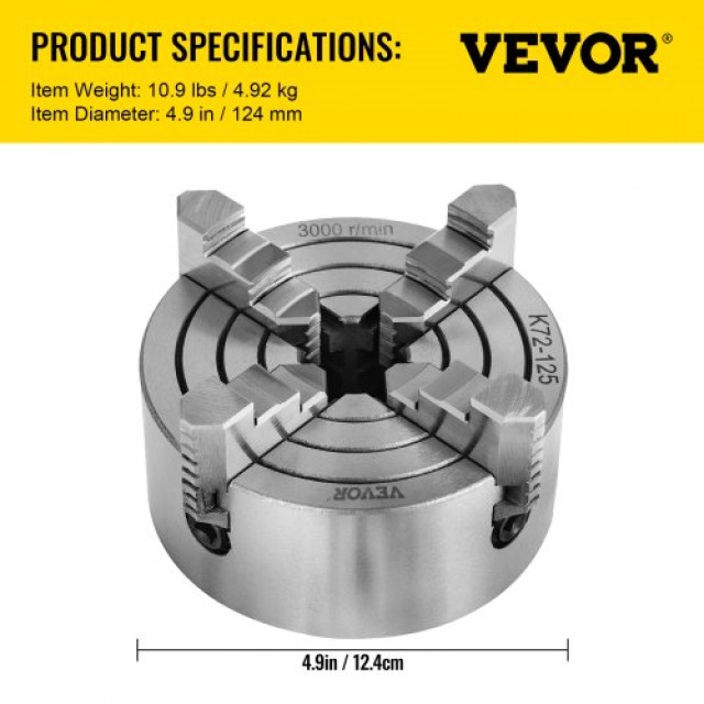 VEVOR K72-125 125MM Τόρνος 4 Σιαγόνες για Μίνι Τόρνο Μετάλλου  KPK72-12500000001V0