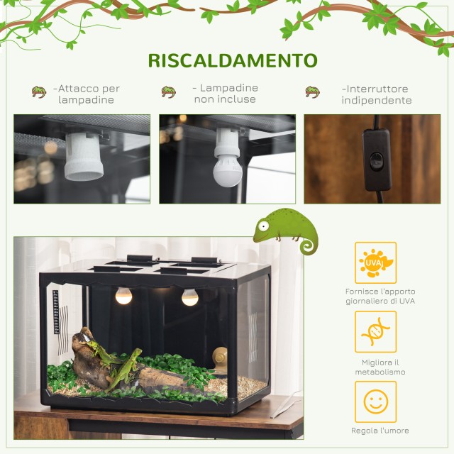 Γυάλινο Ενυδρείο για Ερπετά με Φωτισμό Terrarium 60 x 40 x 40.5 cm PawHut D40-017V90