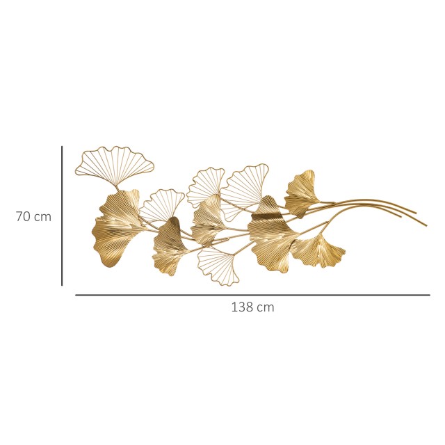 HOMCOM 3D Μεταλλική Διακόσμηση Τοίχου, Golden Ginkgo Leaves Wall Art 138x70cm 830-653V00GD