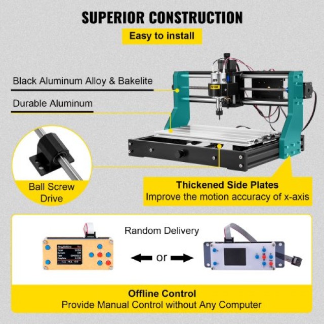 VEVOR CNC 3018 Pro 2500MW Μηχάνημα Χάραξης με Offline Controller 3 Άξονες για Πλαστικό, Ακρυλικό, PVC, Ξύλο  DKJ3018PRO2.5W001V2