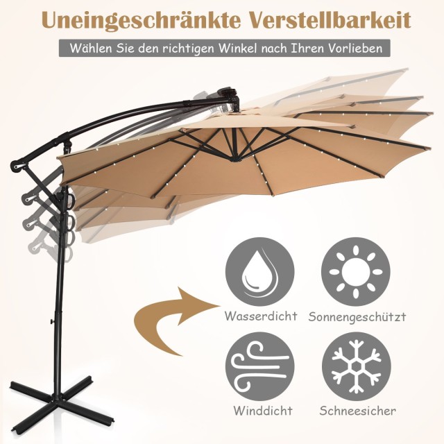 Costway  Πολυτελής Ομπρέλα Βεράντας με Ηλιακά LED Φώτα και Περιστροφή 360° NP11558BE