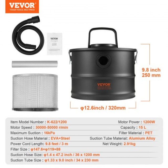 VEVOR Σκούπα Στάχτης 15L 1200W για Τζάκια & Ψησταριές  ZKXHQJL220V1AZ3BWV2