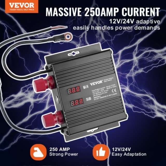 VEVOR Διπλός Απομονωτής Μπαταρίας 12V/24V 250A με Οθόνη LCD  FDCDJDQZJLCD5R75PV9